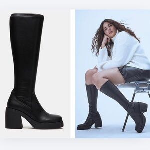 Steve Madden Berkleigh Wide-calf Knee-High Boots - black stretch square toe 8.5
